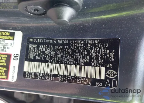 2014 Toyota Corolla Le из США, поврежденный, VIN 2T1BURHE4EC071006